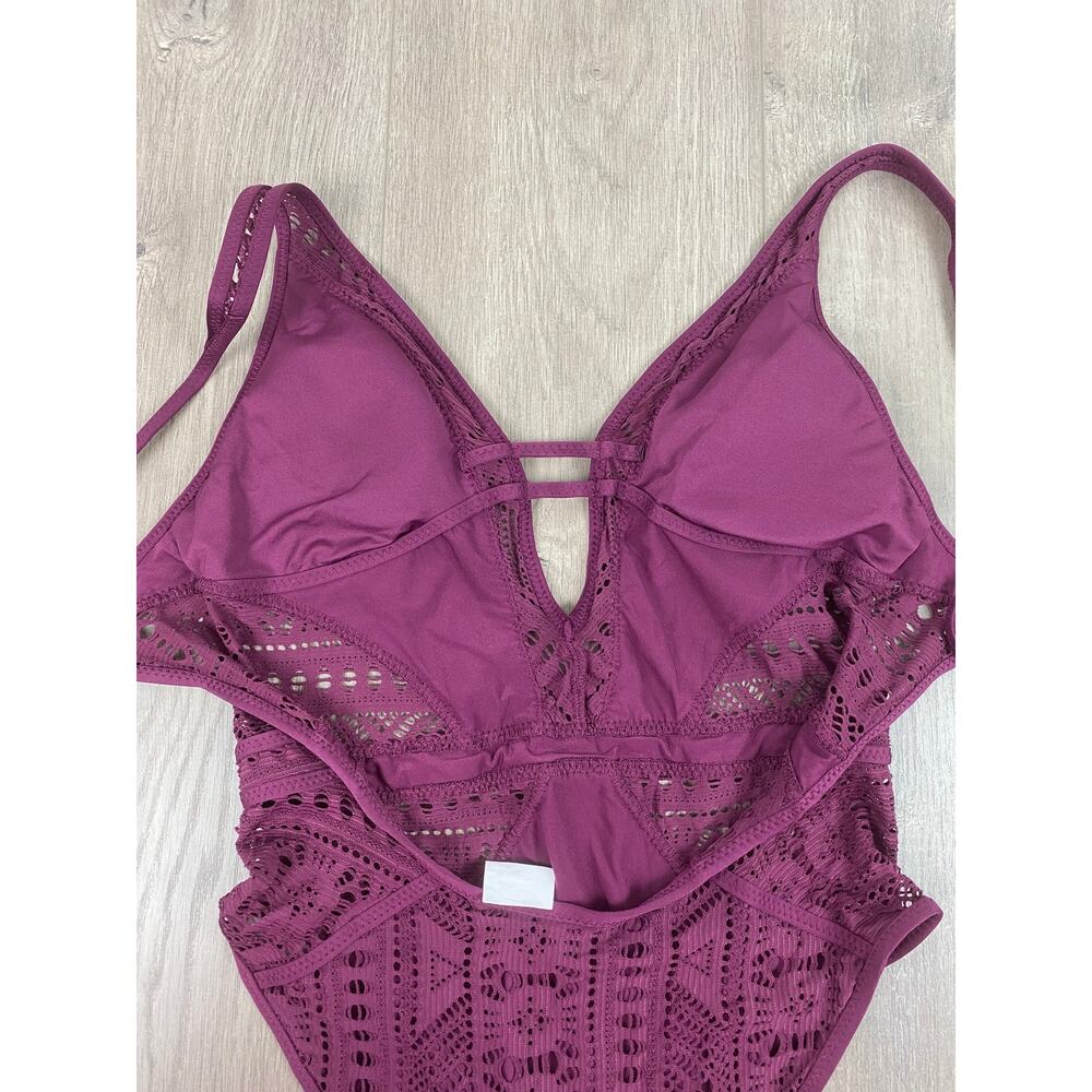 Becca by Rebecca Virtue Color Play Purple Crochet Lace Illusion Swimsuit Sz.S - Picture 12 of 16